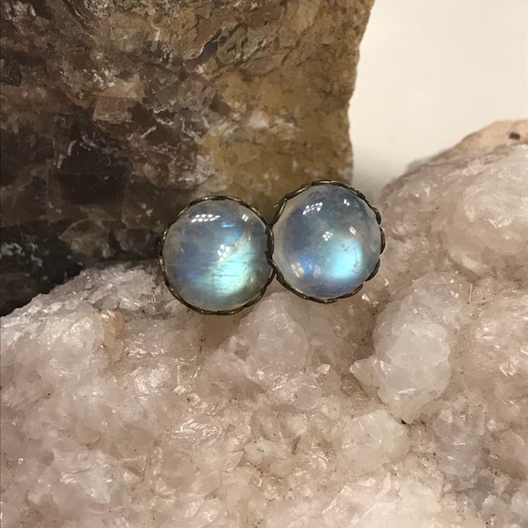 SOLD on Mer Large Vintage Moonstone Stud Earrings - Picture 1 of 4